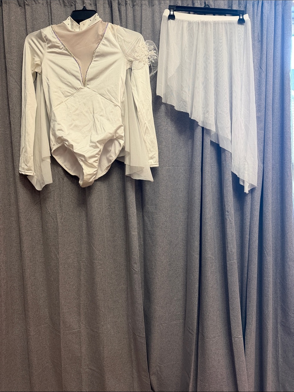 Weissman White Dance Costume with Asymmetric Skirt